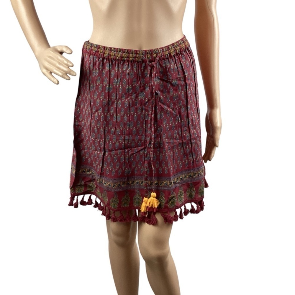 RAGA Tassel Trim Mini Skirt Size S Red Multicolor